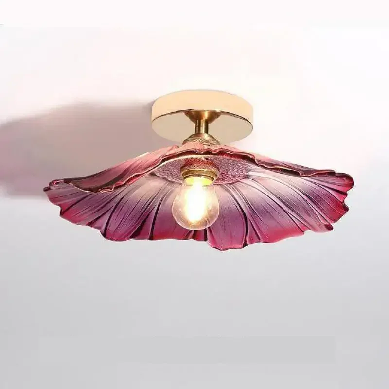 TechHPRetro Glass Flower Ceiling Light Nordic Personalized Brass Balcony Ceiling Lamp Corridor Porch