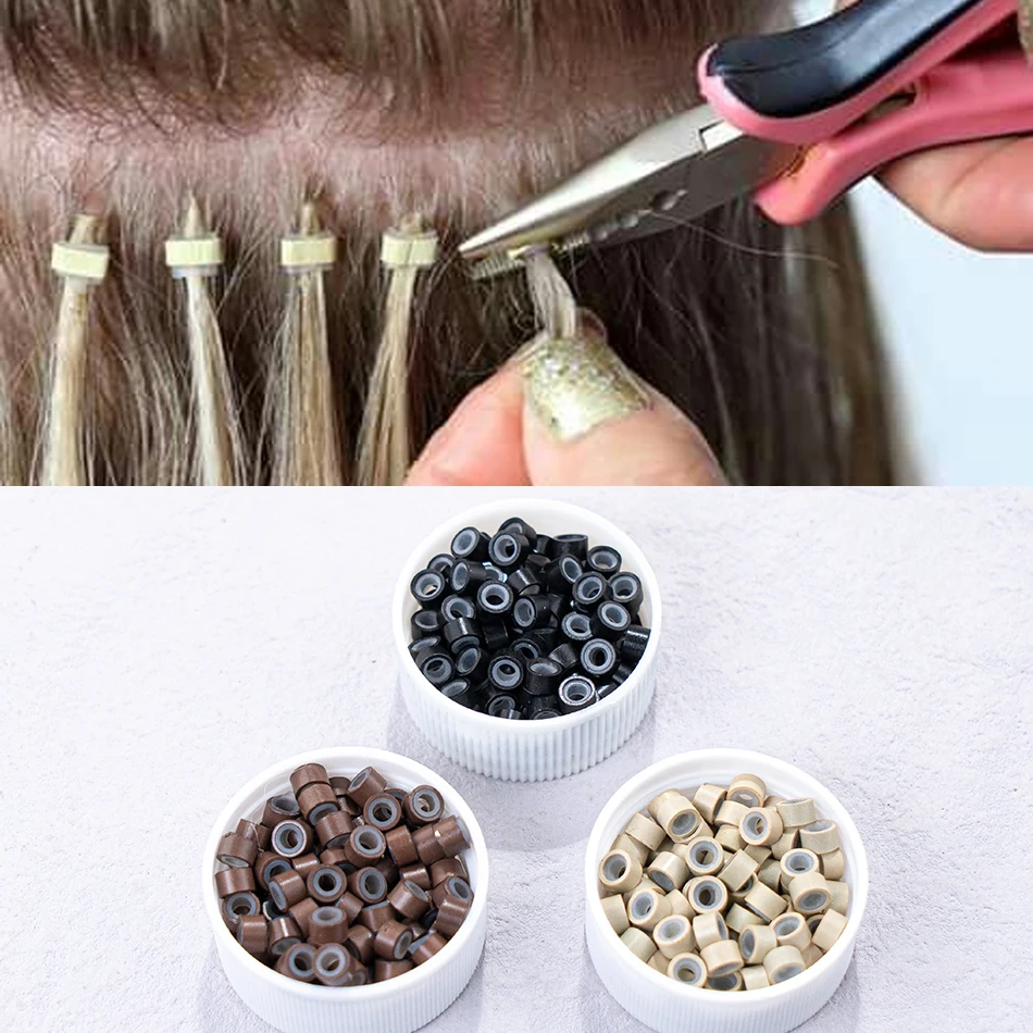 Micro Beads Ferramenta de extensão do cabelo humano, grânulos alinhados, Premium Silicone, Microlink para eu dica, extensões