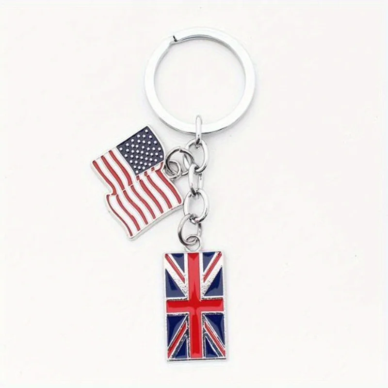 1pc amerikanische britische Flagge Anhänger Schlüssel bund, bunte emaillierte USA UK Flagge, einfache Stil Party Urlaub Dekoration, Souvenir Geschenke – Detail 5