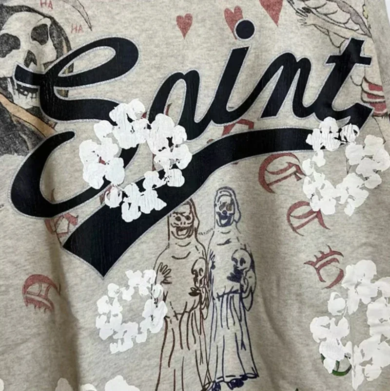 24ss Saint Michael Graffiti Damaged Sweatshirts Men Women Oversized Washed Hoodies