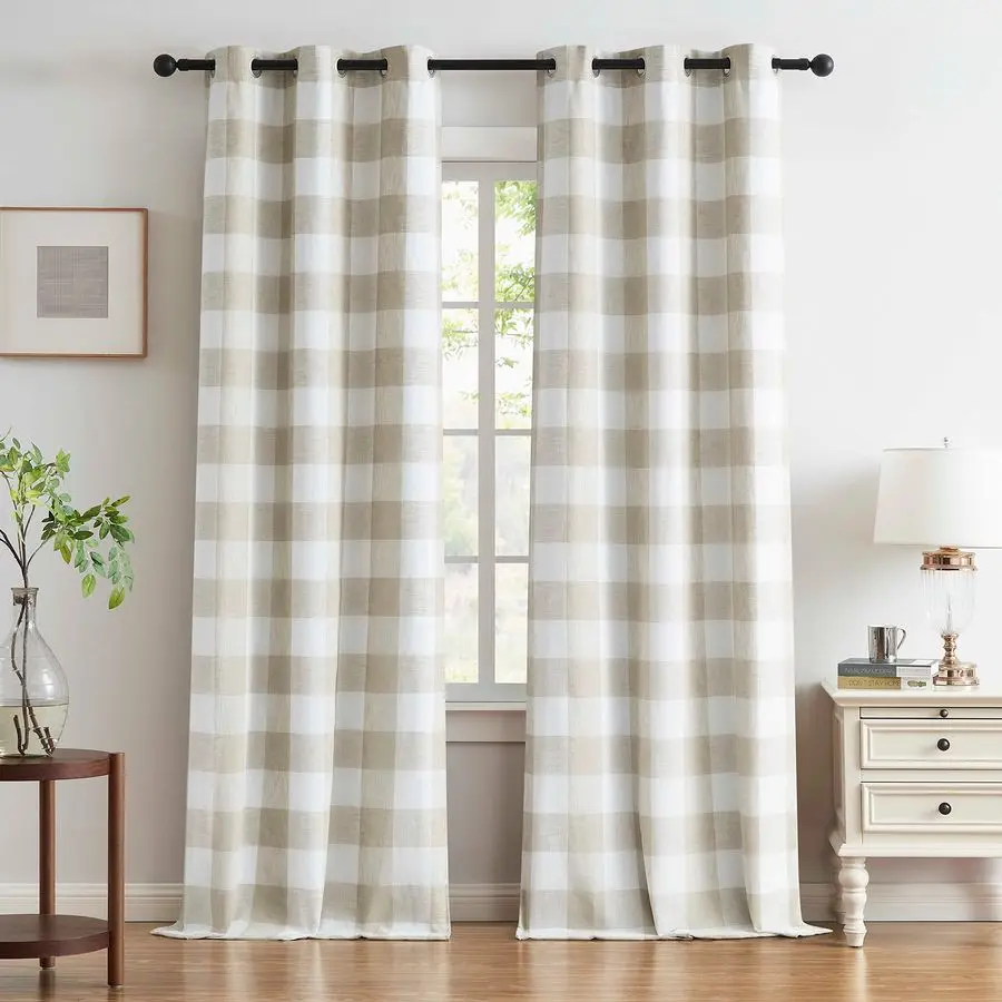 

Шторы блэкаут в клетку, 213 см, с люверсами, в стиле фермерский дом, энергоэффективные, шумопоглощающие