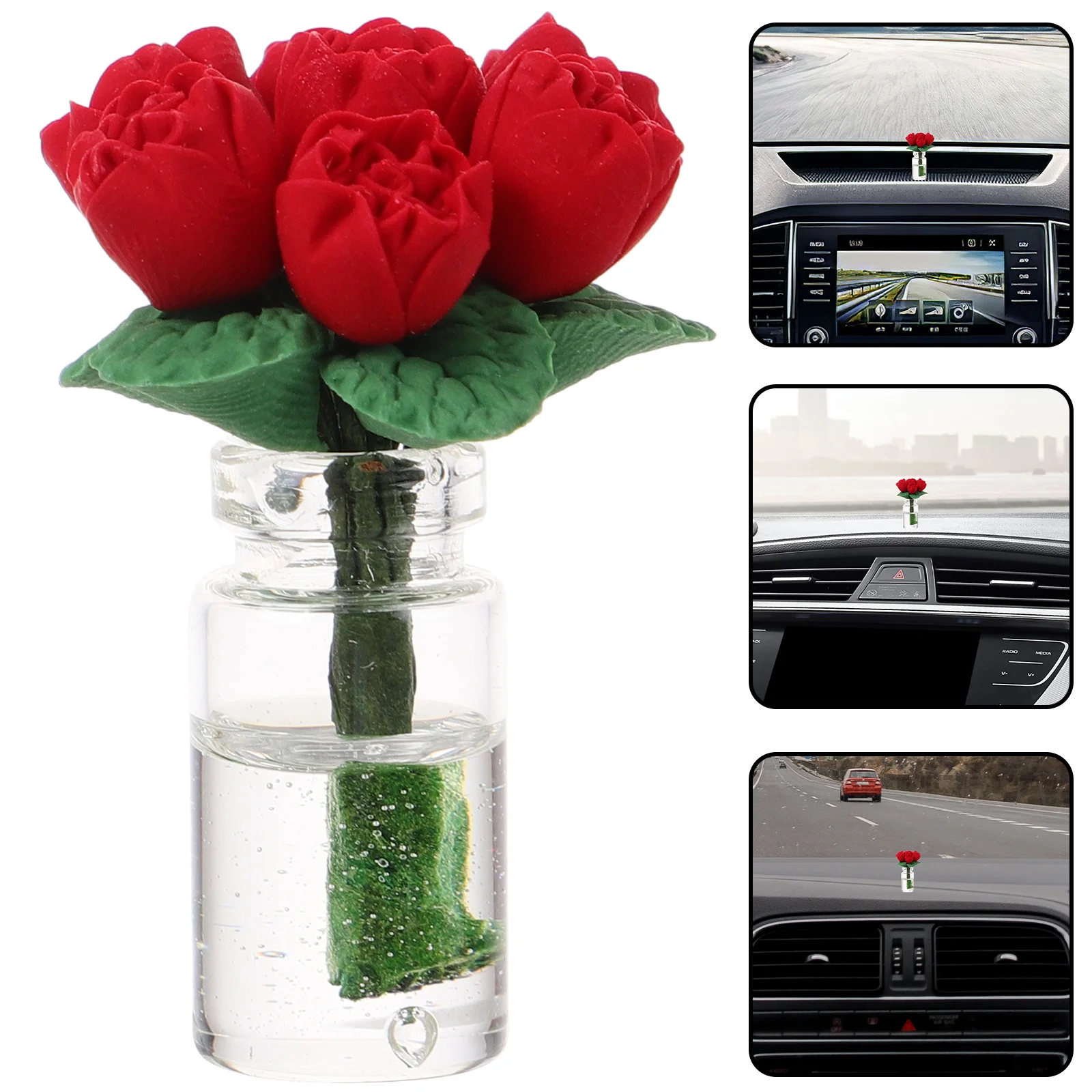 

Red Rose Car Decoration Stylish Glass Resin Flower Ornament for Dashboard Accessories Elegant Design Dashboard Decor
