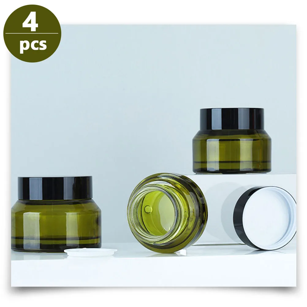 

4Pcs Cream Sub Jar Premium Glass Sample Box for Outdoor Party Camping Dispense Face Cream Empty Bottle Portable