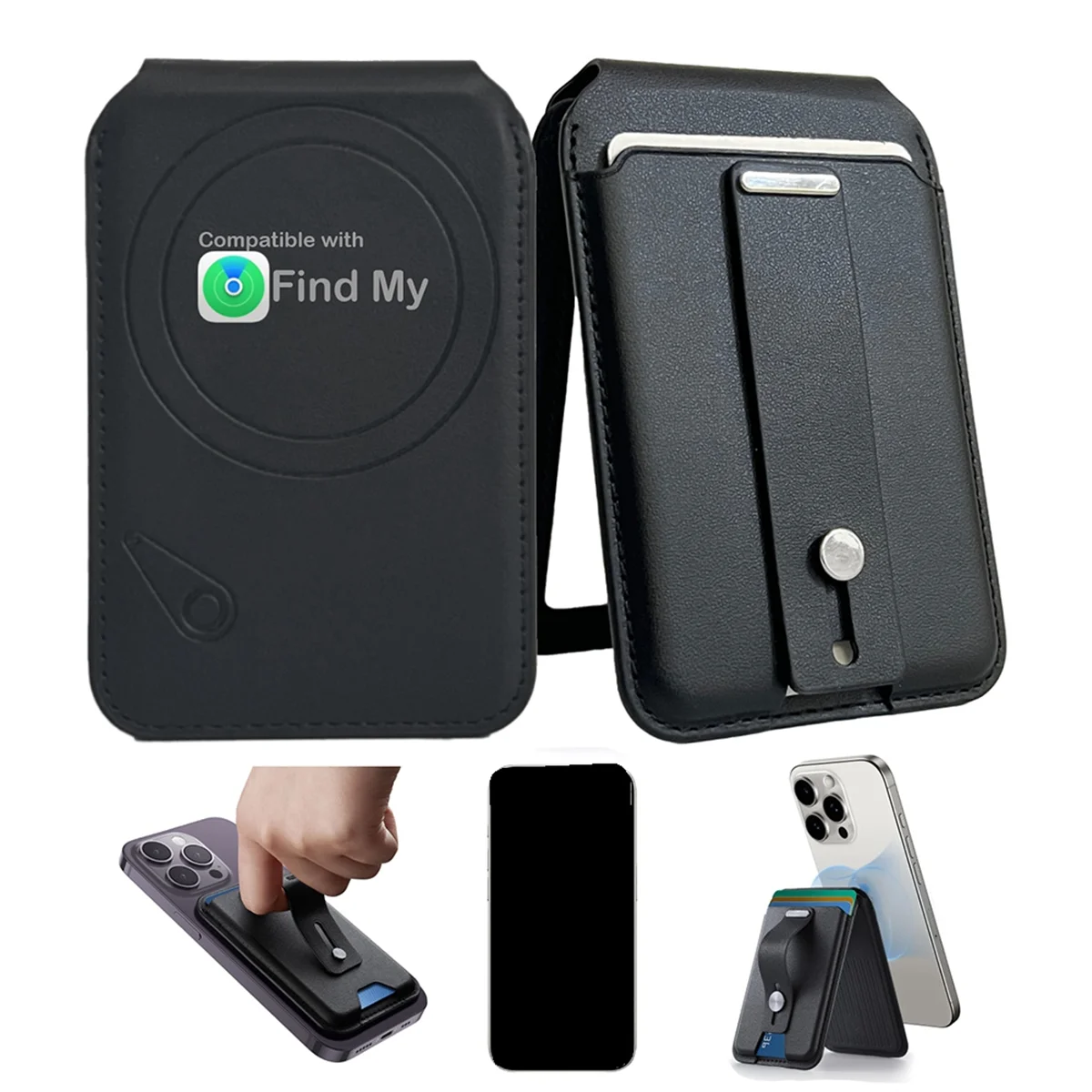For Wallet with Find My Functionality, 3000g Magnetic Strength, Adjustable Stand for Black
