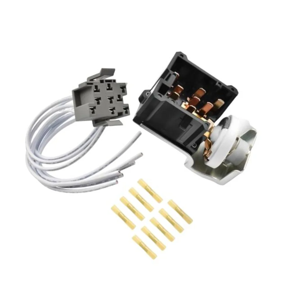 

For Ford For F150 F250 F350 E250 E350 Compatible 9 Pin Headlight Switch with Connector Wire Harness Replacement E7TZ11654A