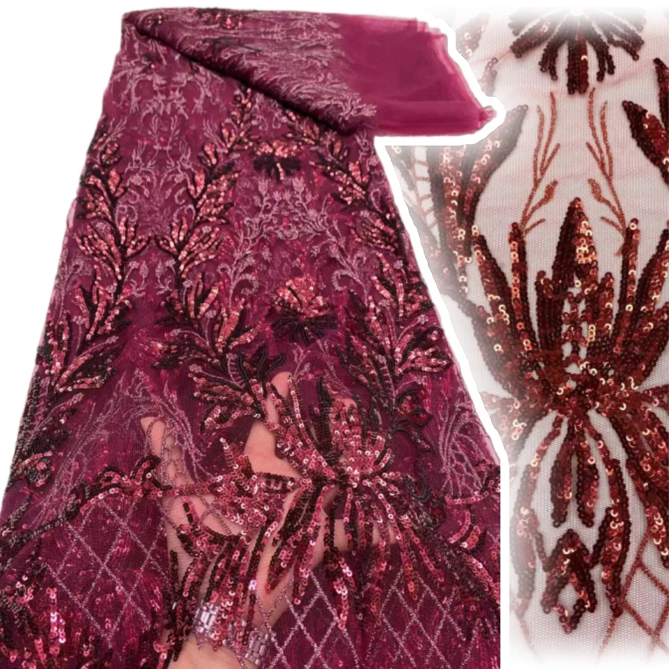 African Lace Fabric 2025 Sequins Embroidery Nigerian Bridal High Quality French Tulle Lace Fabric for Dresses Sewing CC1667