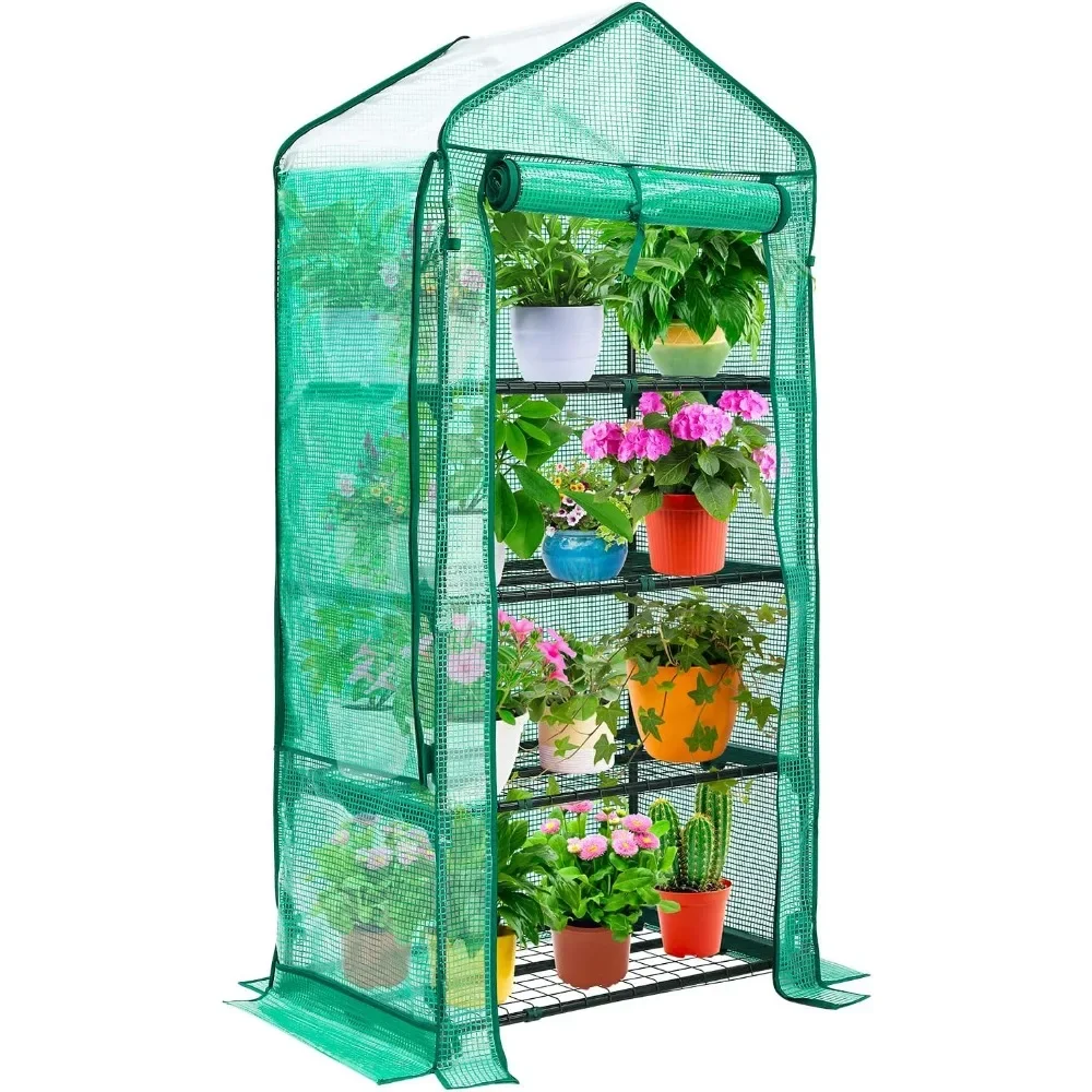 

Mini Greenhouse with Screen Roof, Upgraded Portable 4 Tier Small Greenhouses for Outdoors Indoor with Reelable Door