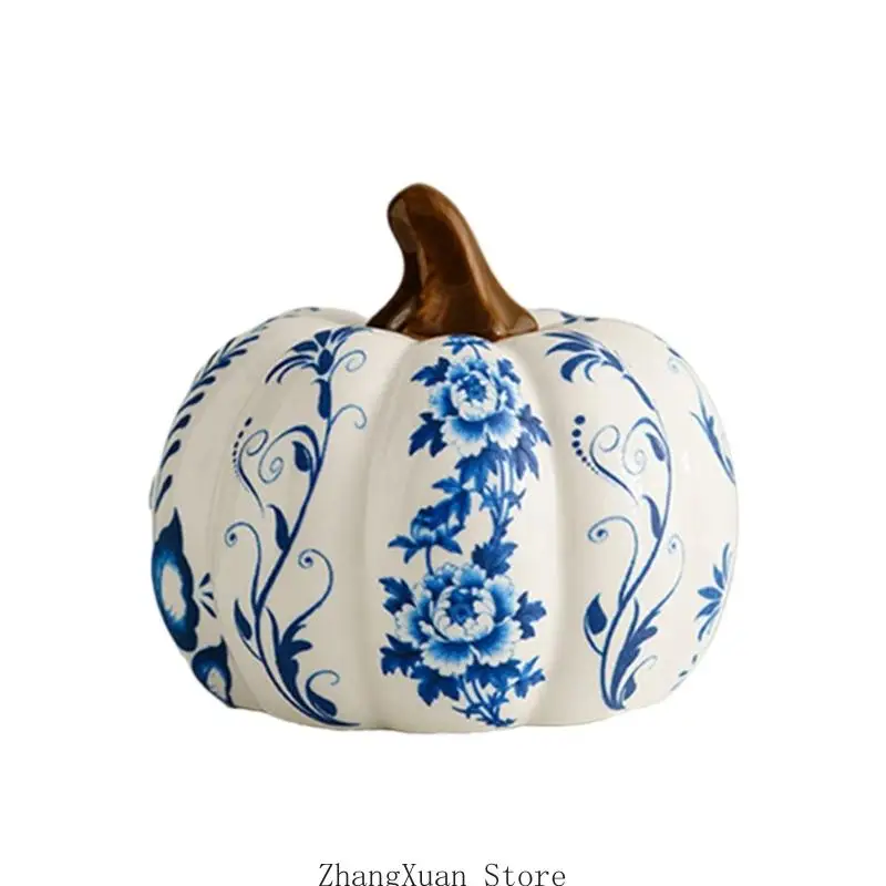 Blau-weißes Herbst-Kürbis-Dekorationsstück für Schreibtisch, und Foyer, 3 x – Detail 5
