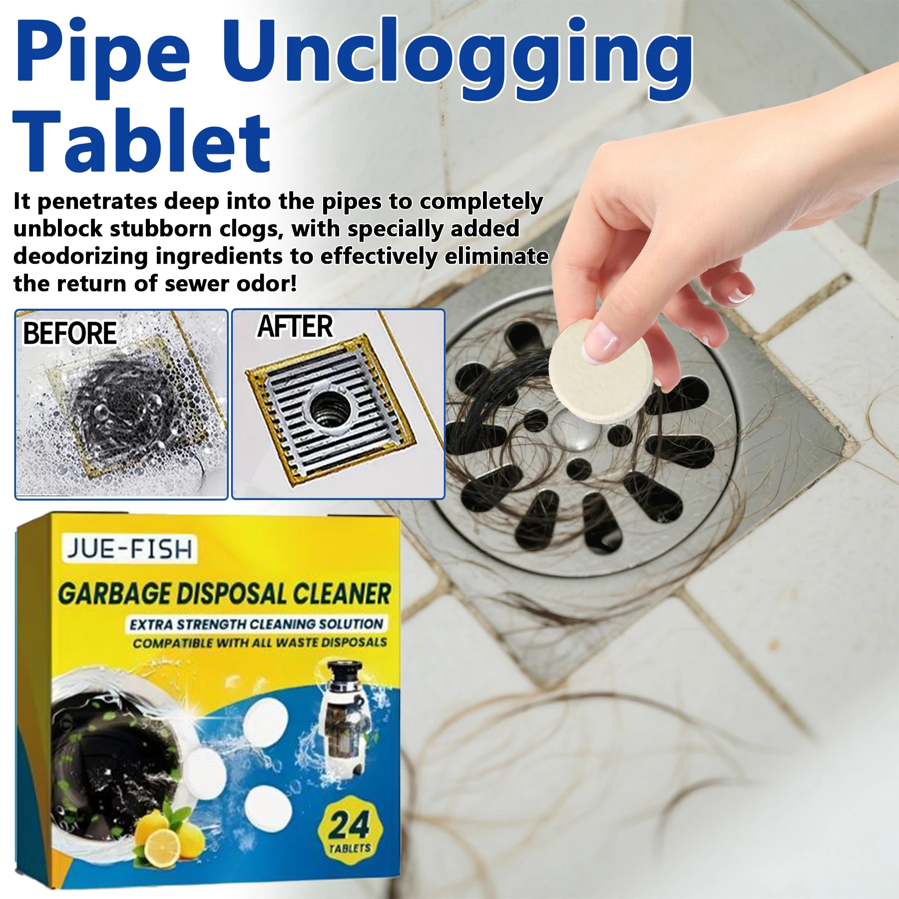 

Duct Unclogging Tablet - Quickly and efficiently removes grease, hair, and soap stains -Suitable for motor