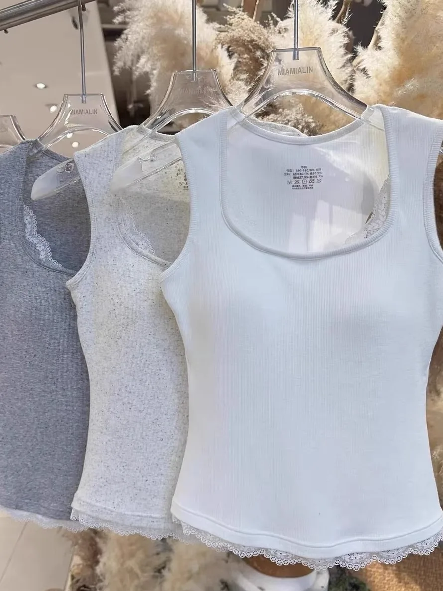 

Women's Lace Trim Camisole Tank Top with Chest Pad Slim Fit Inner Wear Outer Wear Spring Summer New Style plus Size