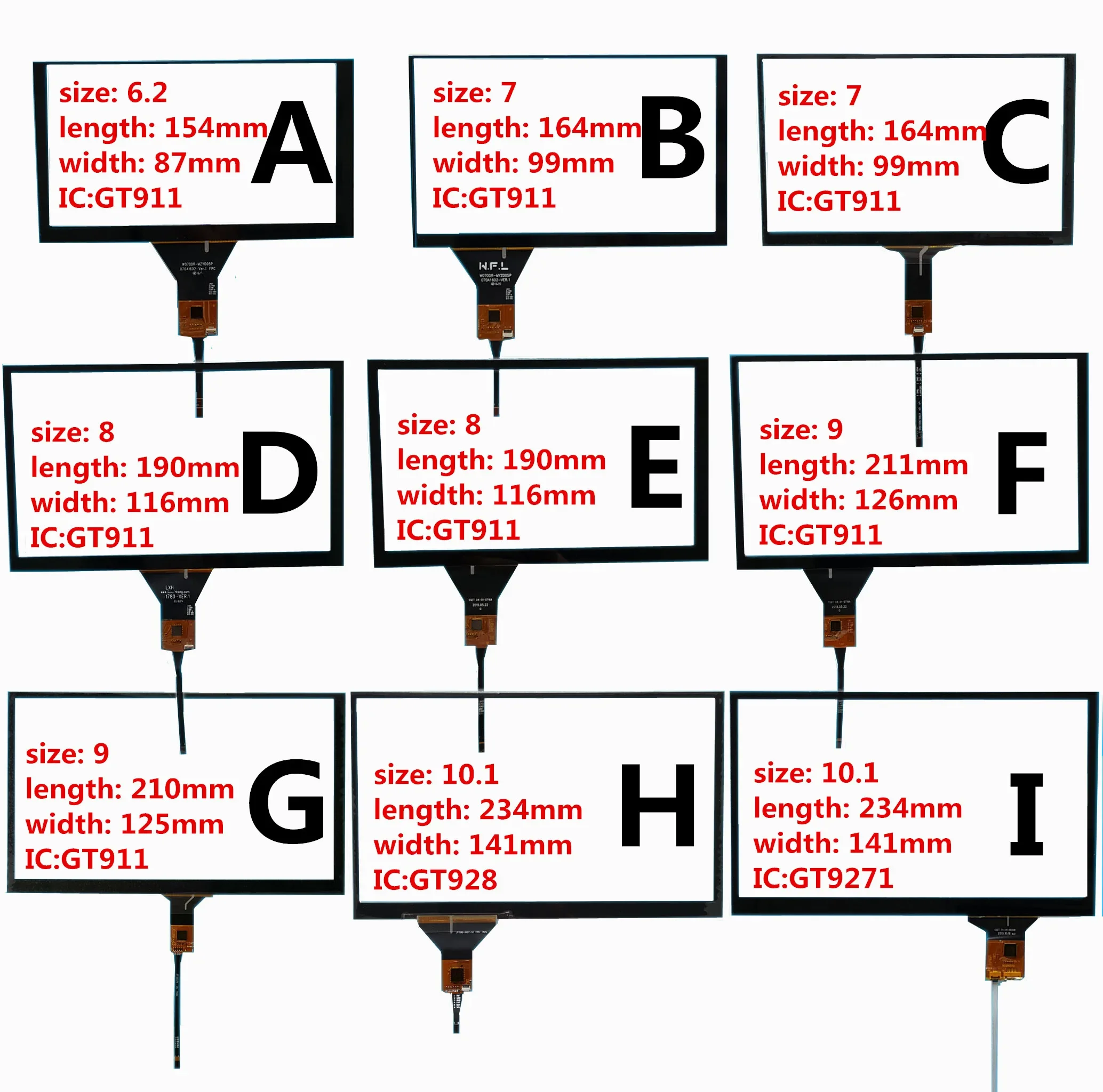 

Универсальный емкостный дигитайзер для автомобиля, 6,2/7/8/9/10/2 дюйма, GT911 GT9271, DVD, GPS-навигация, мультимедийная сенсорная панель, стекло
