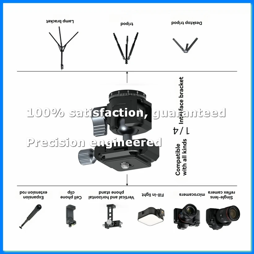 

Ball Panoramic Tripod Heads Aluminum Rotating Heads with Cold Shoe Mount Adapter for DSLR, Camera Trip, Phone Mount-ABAM