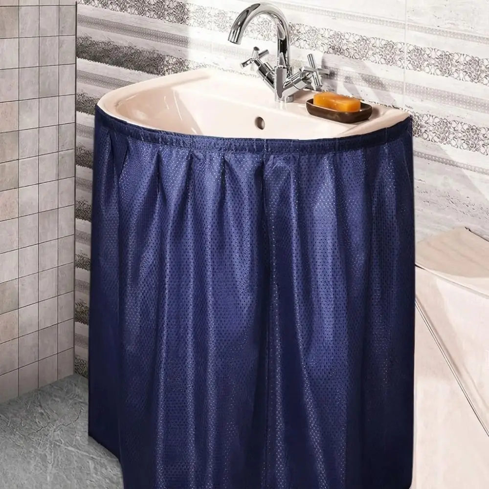 Portable Self Adhesive Bathroom Sink Skirt Washable Removable Bathroom Vanity Cover Universal Under Sink Curtain Laundry Room