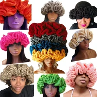 New Handmade Knit Fisherman Cap Winter Fashion Woman Weaving Floppy Ruffled Brim Bucket Hat Outdoor Warm Windproof Beanie Hats 2