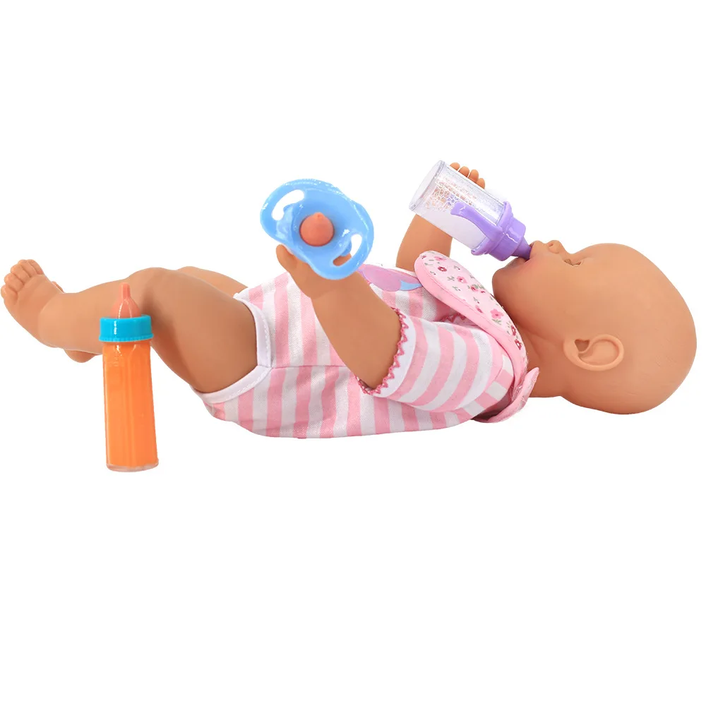 Botol susu boneka bayi ukuran besar, Set mainan perawatan bayi 2 buah botol susu dan jus dengan dot mainan untuk boneka bayi