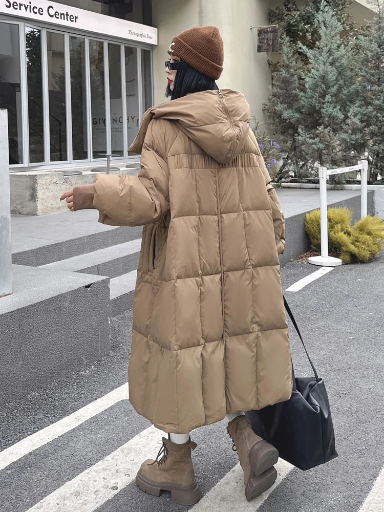 Lange Vintage-Daunenjacke mit Kapuze für Damen, 2026, Wintermode, Puffermantel mit Laternenärmeln, Übergröße, Damen-Outwear INKEO DJ 638