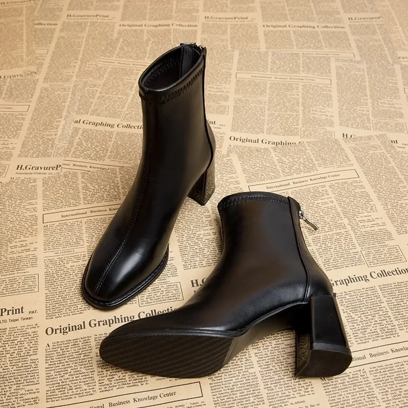 

Женские ботинки в стиле ретро с квадратным носком, на весну, осень и зиму 2024, новые модные ботинки на молнии сзади