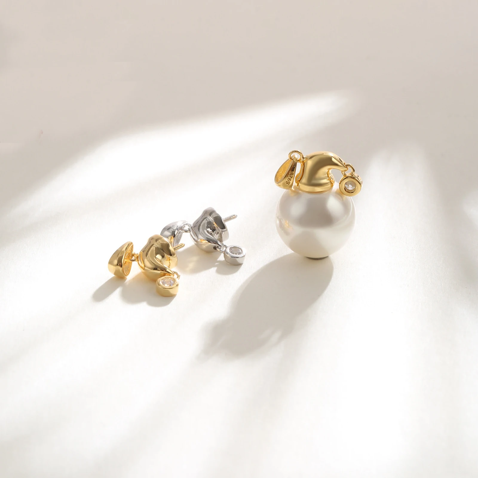 925 Sterling Silver Sleeping Cap Shape Pearl Pendant Connector Connect Round Beads DIY Necklace Jewelry Findings Accessories