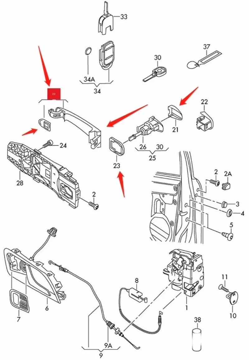 

Brand New Genuine Front Rear Left Right Door Handle Trim Cover Pad Unpainted for Volkswagen Golf MK6