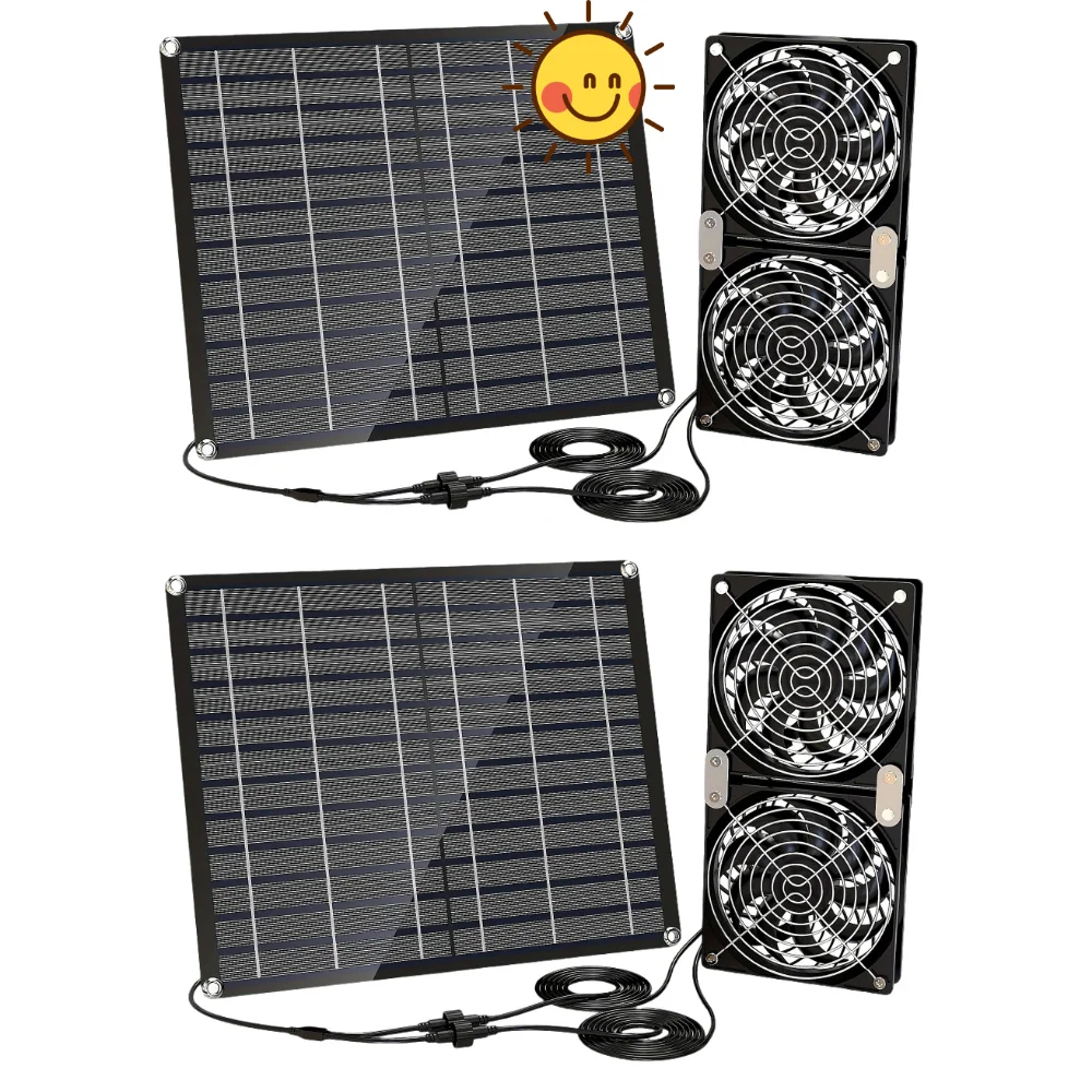 2PCS Solar Fan, Solar Powered Fan with Two IPX7 Waterproof Fans for Indoor Outside Greenhouse Shed Chicken Coop Air Circulation
