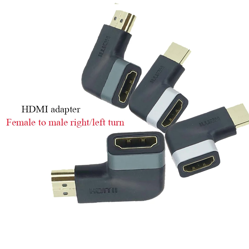 ตัวแปลง HDMI ตัวเมียเป็นตัวผู้ขั้วต่ออะแดปเตอร์ปลั๊กแบบโค้งงอขวาสีเทา/ซ้ายสีเงิน