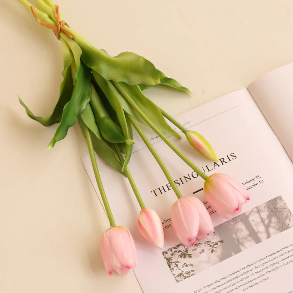 

5pcs 5 Heads Artificial Tulips Flowers Luxury Real Touch Simulation Tulip Bouquet Handmade Realistic Fake Flowers Birthday Decor
