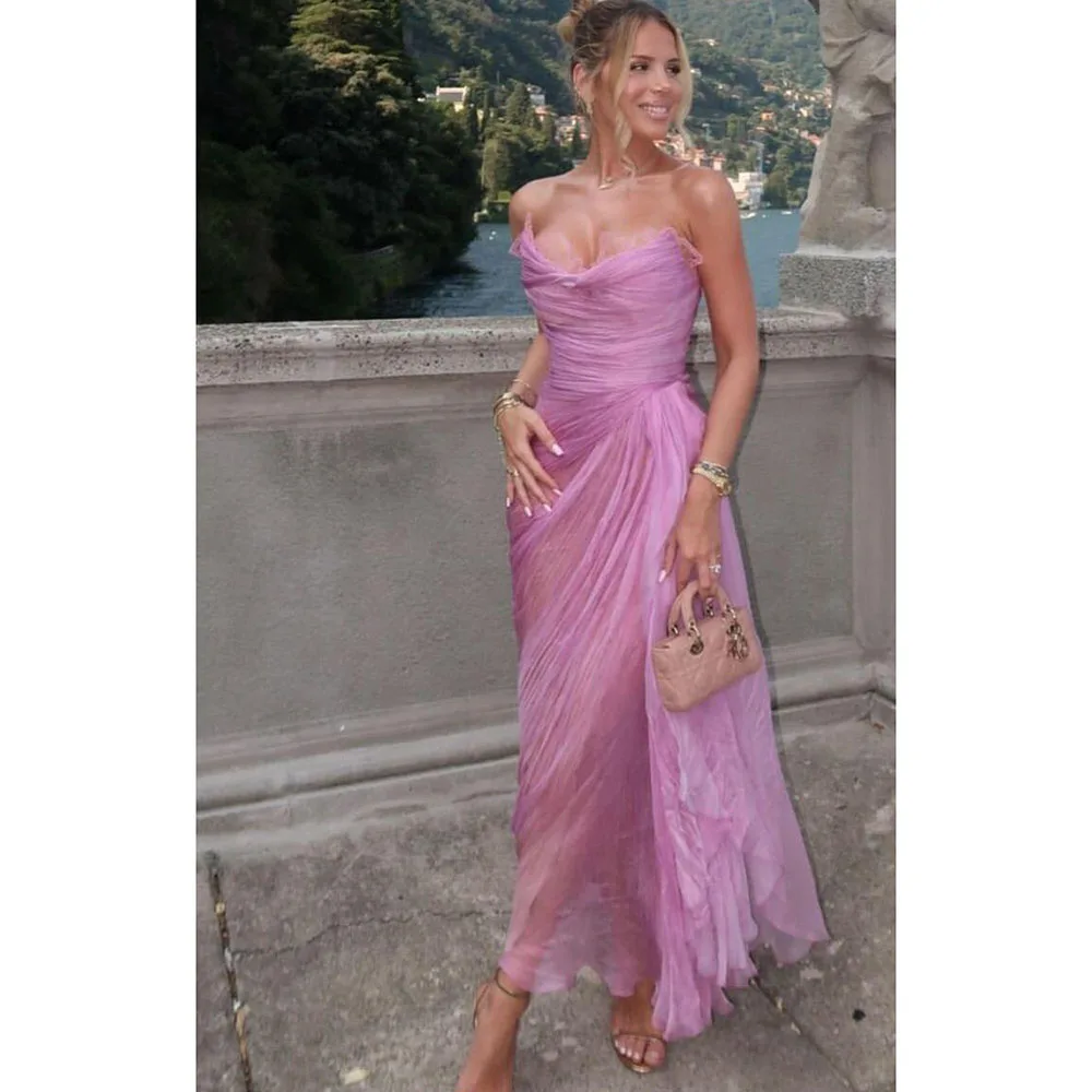 

Purple Evening Dresses Women Strapless Mermaid Sleeveless High Quality Floor Length Perspective Female Gowns Pretty Special