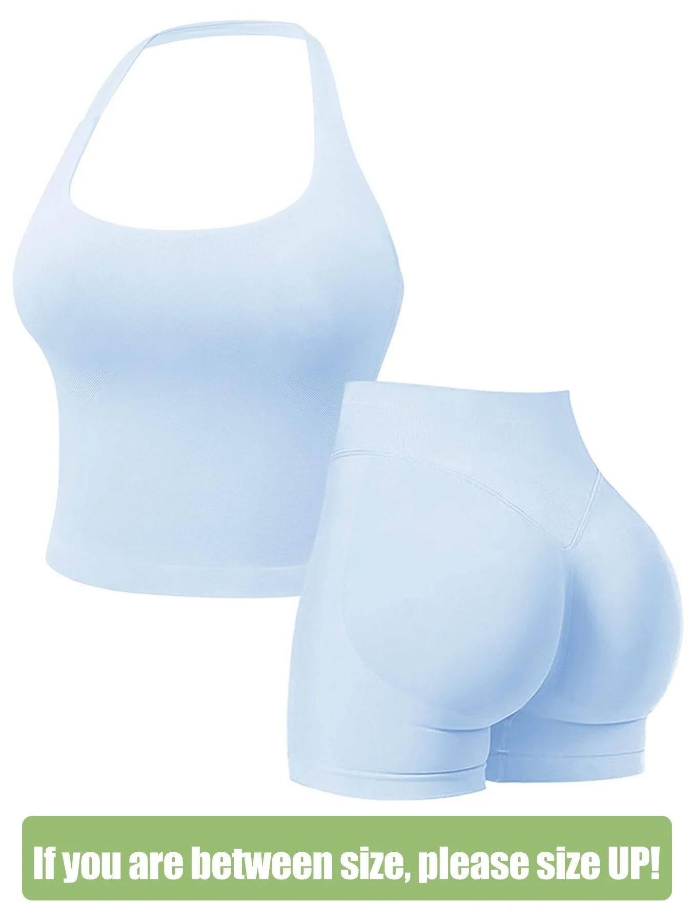 Women's Square Neck Halter 2-Piece Set, Seamless High Stretch, Removable Cups & Peach Butt Lifting 3" Yoga Shorts image 4