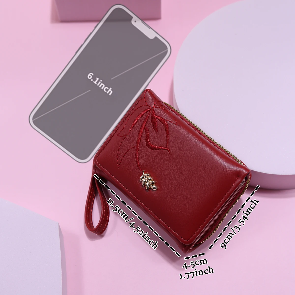 Ladies Compact Tri-Fold Embroidered Wallet Large Capacity Multi-Card Short Wallet Stylish Coin Purse