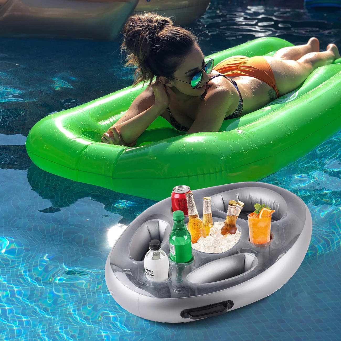 1PC Inflatable Drink Holder Thickened, Floating Cup Rack Portable Ice Tray with Cup Holder for Pool Party Summer