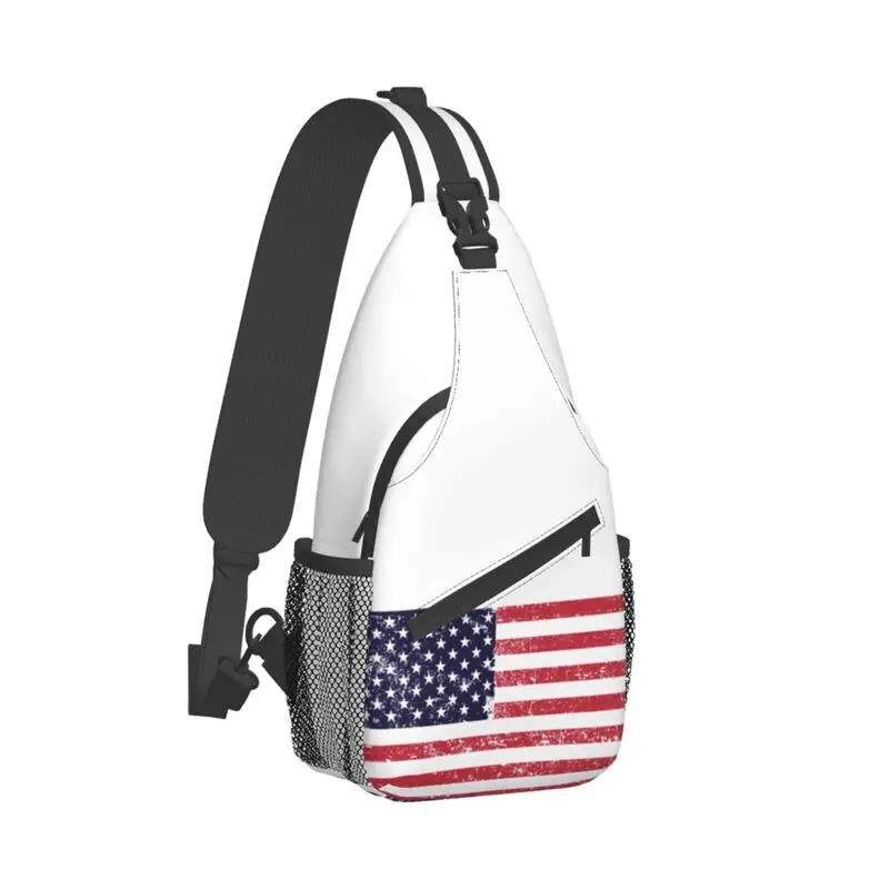 Borse a tracolla Casual con bandiera americana Grunge per il campeggio stati uniti USA Stars Stripe Crossbody Chest Backpack spalla Daypack