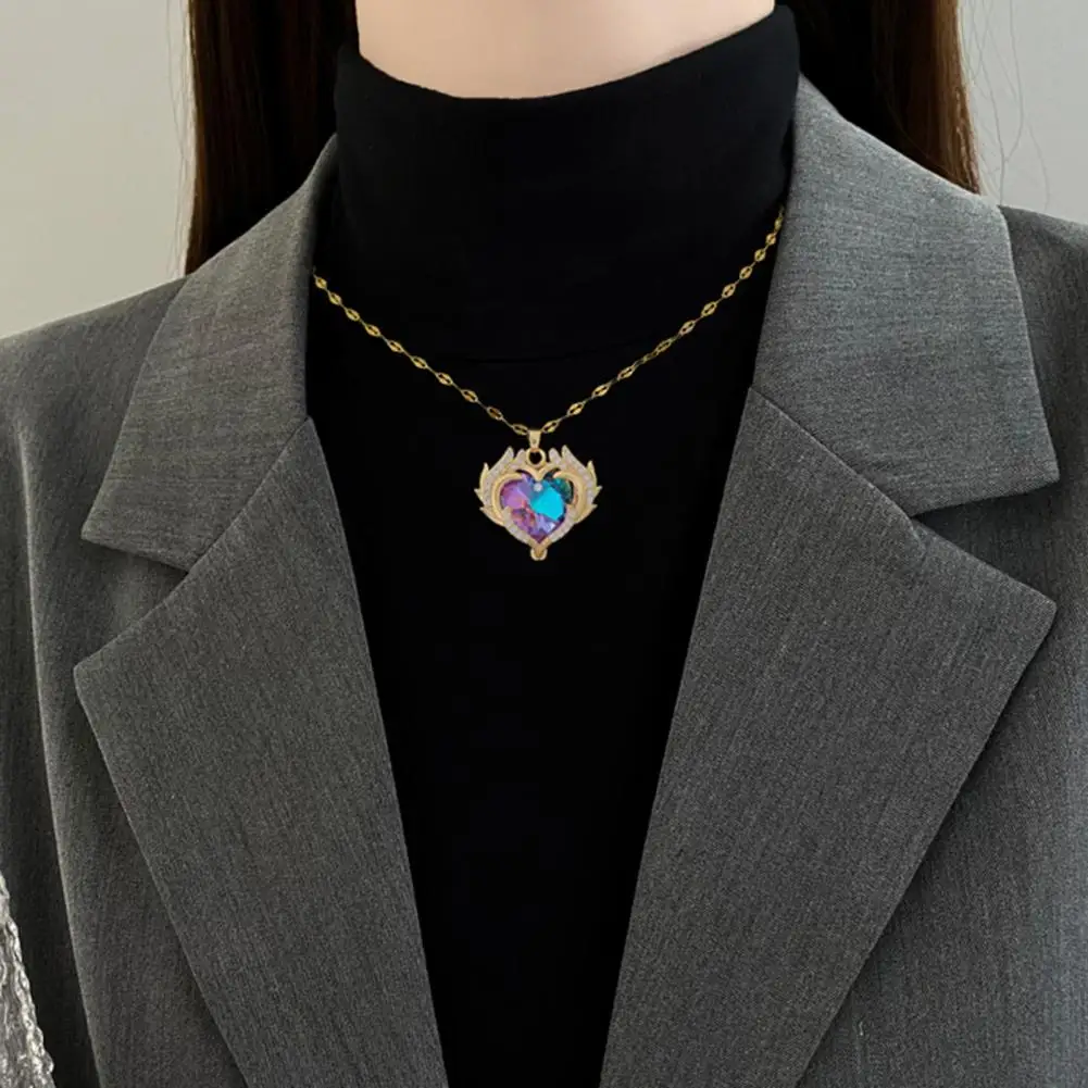 Titanium Steel Necklace Exquisite Workmanship Jewelry Adjustable Heart Pendant Necklace Colorful Jewelry Gift for Women’s