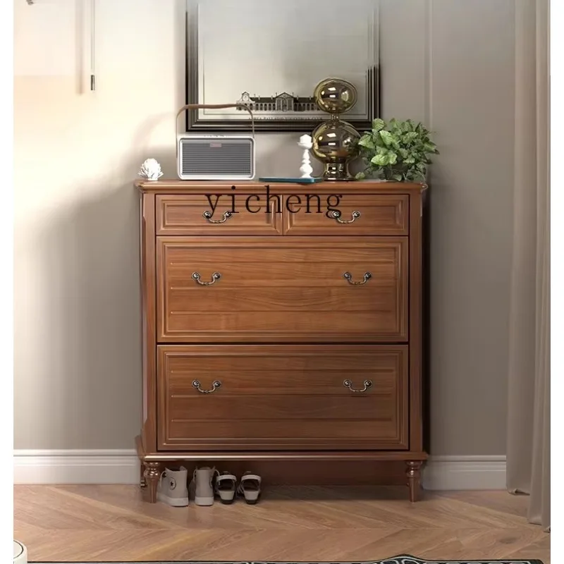 

pure solid wood dwarf walnut color ultra-thin tipping bucket shoe cabinet saves space