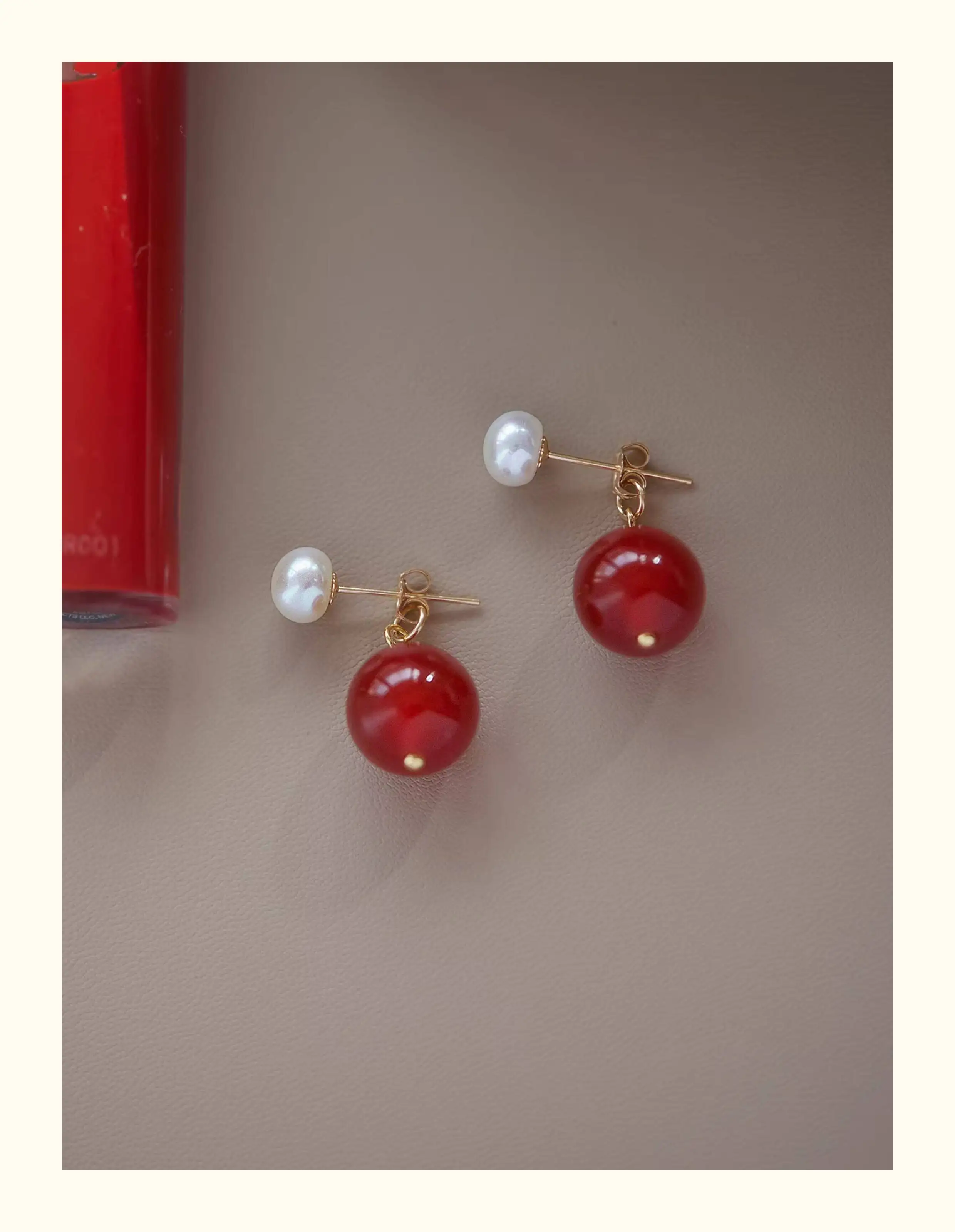 Lii Ji Real Stone Carnelian Agate Pearl Dangle  Earrings for Women Stud Earrings view 5