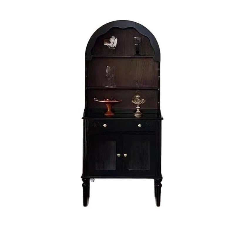 

North American retro arched door bookcase, French solid wood dome cabinet, simple black living room multi-functional locker