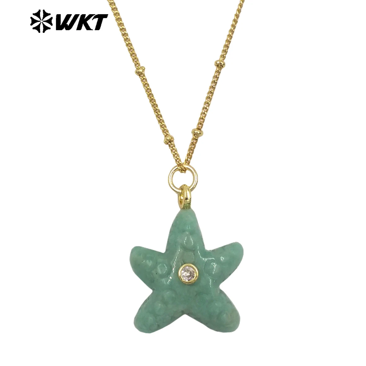 

WT-N1532 Popular Trendy Gold Thin Chain With Starfish Shape Natural Gemstones Pendants Necklaces As Female Daily Decoration