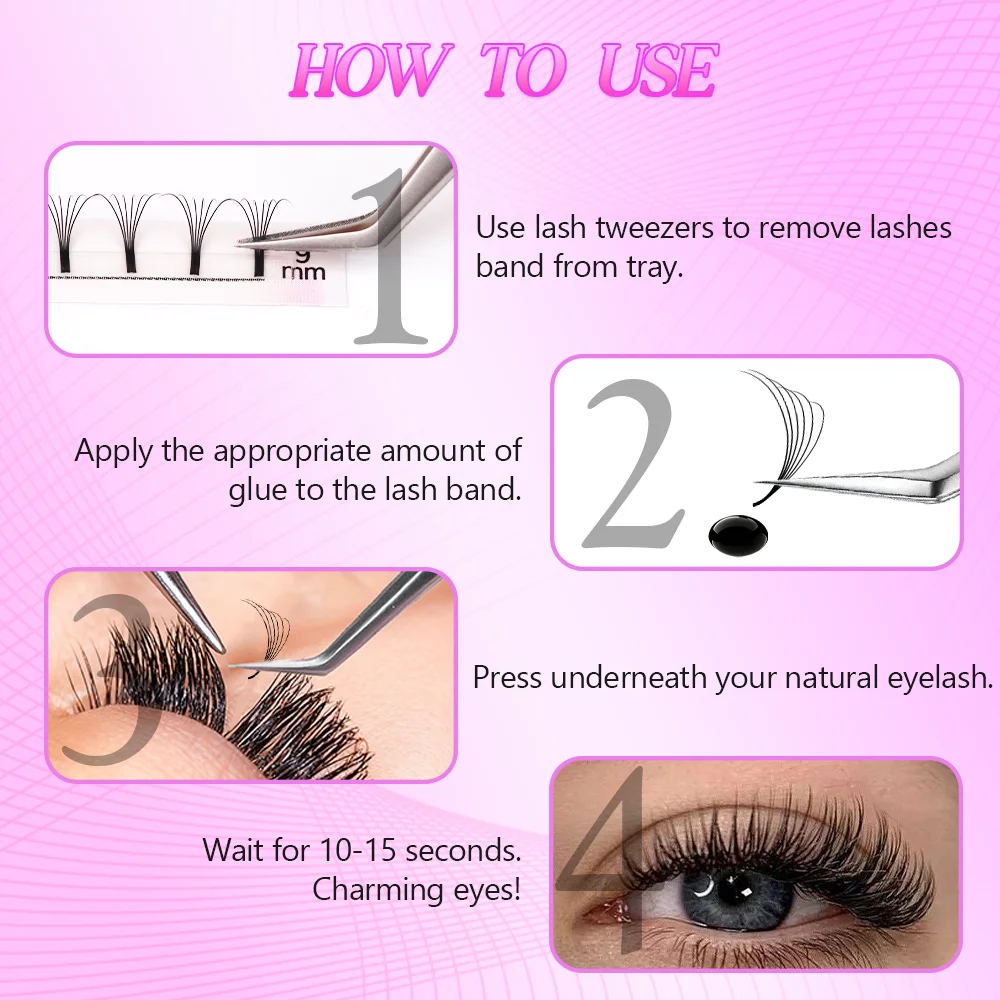 AGUUD Handgefertigte Vorgefertigte Wimpernverlängerungen 3D 4D 5D 6D Langer Stiel Spitze Basis Volumen-Wimpern Koreanisches PBT Vorgefertigte Volumen-Wimpern – Detail 9