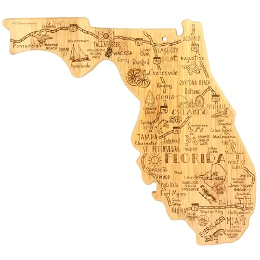 

Destination Florida State Shaped Cutting Board Charcuterie and Cheese Serving Board Florida Gift for Home Decor or Everyday Kit