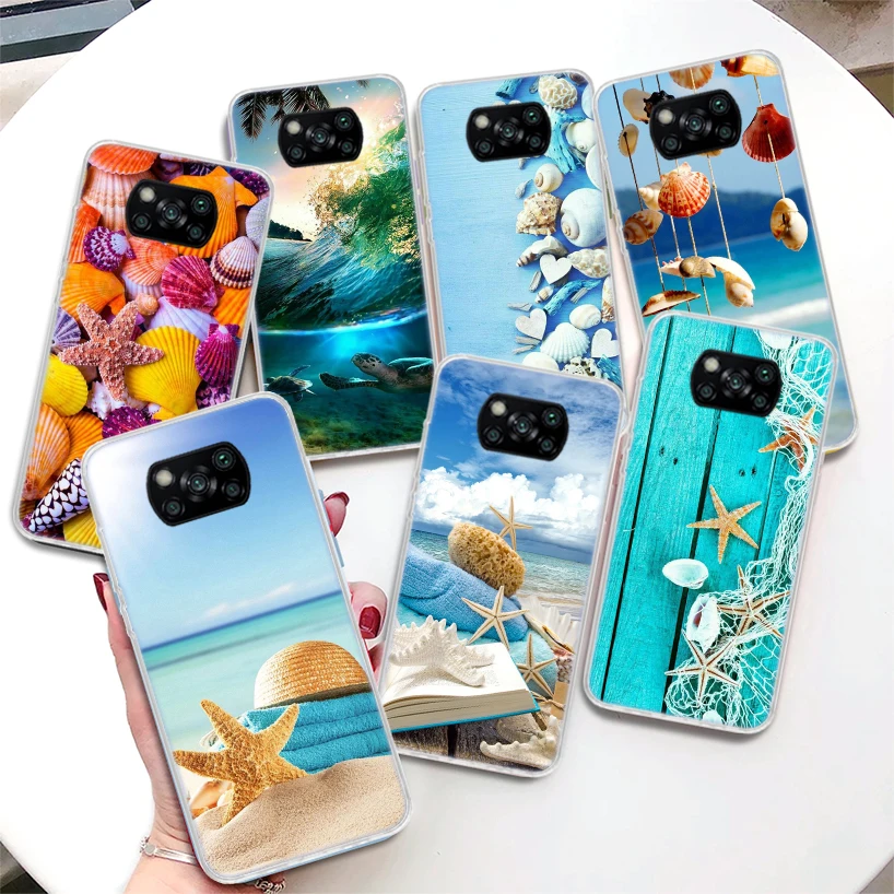 Blue Wood Seashells Sea Star Phone Case For Xiaomi Mi 11 Lite 12X 11i 12T 11T 10T 9T Pro 13 12 10 9 8 Ultra 5G Soft Cover Coque