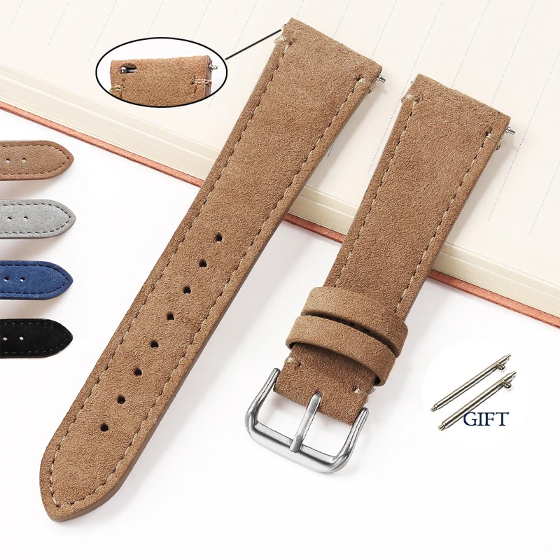 20mm 22mm Quick Release Suede Leather Watch Strap Vintage Universal Bracelet for Seiko Band Women Men Wristband for Omega Strap