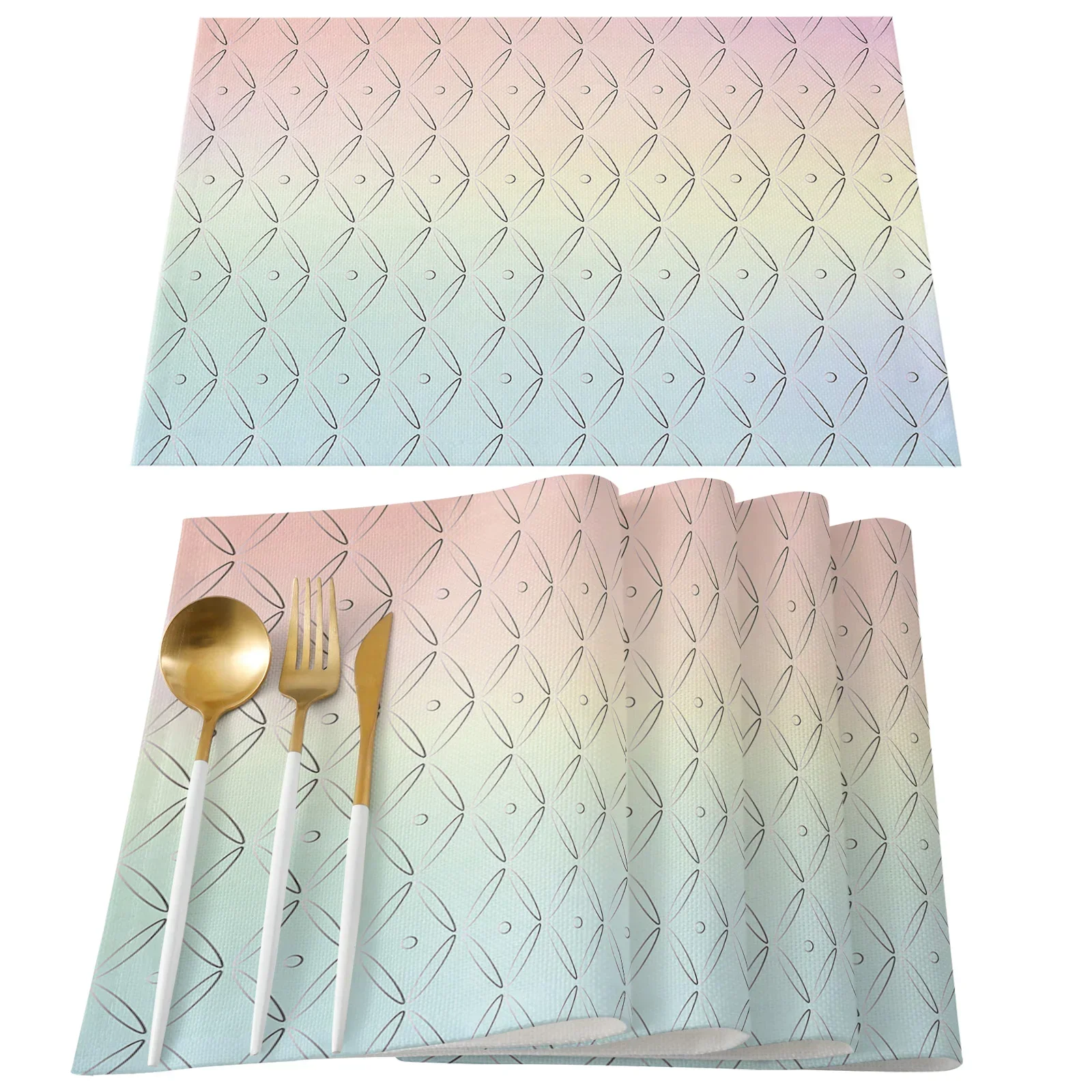 Modern Geometric Texture Kitchen Dining Table Decor Accessories 1pcs Placemat Heat Resistant Linen Tableware Pads Mats