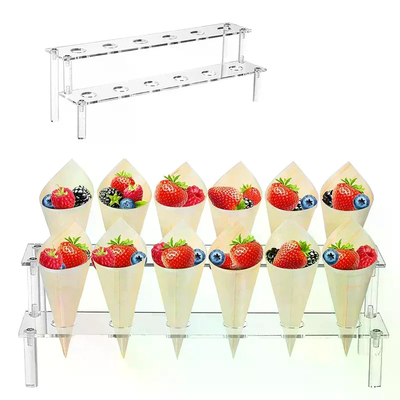 Acrylic Ice Cream Cone Dessert Holder Tray Waffle Cone Display Stand Storage Rack Wedding Party Food Baking Tools Trapezoidal