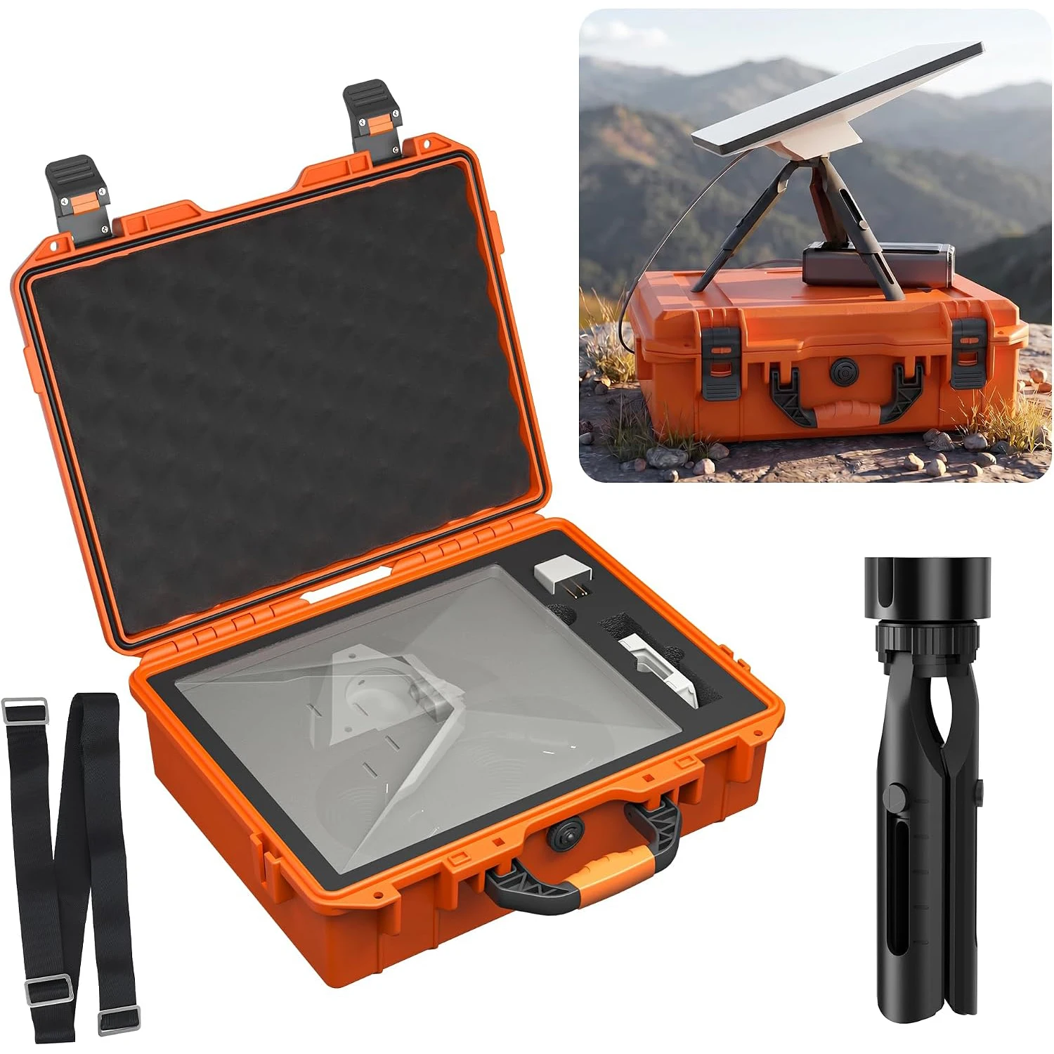 Starlink Mini Carrying Case with Tripod, Waterproof Portable Starlink Mini Hard Case with Precision Cut Foam For Travel Camp RV