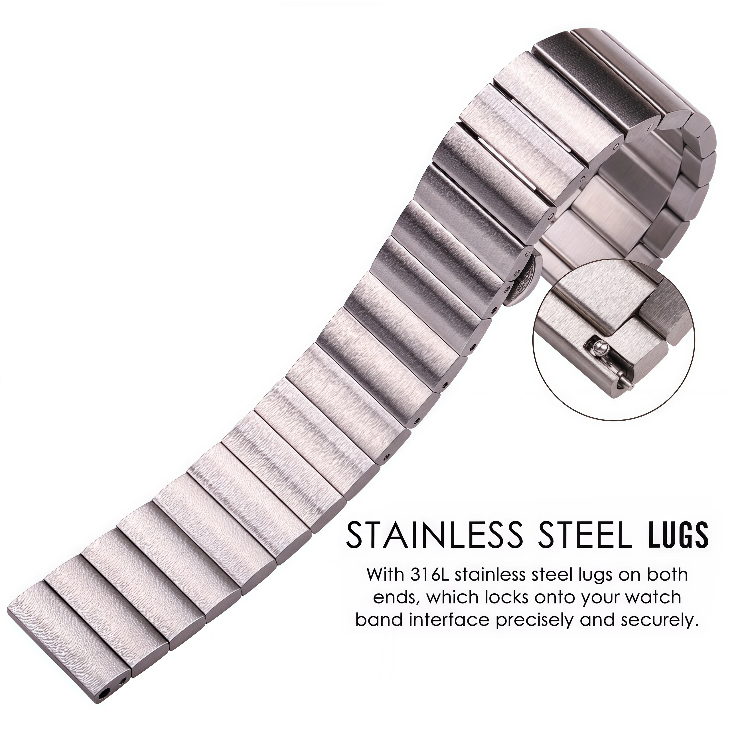 Solid Stainless Steel Watch Band 16mm 18mm 20mm 22mm Quick Release Silver Black Brushed Metal Bracelet Strap