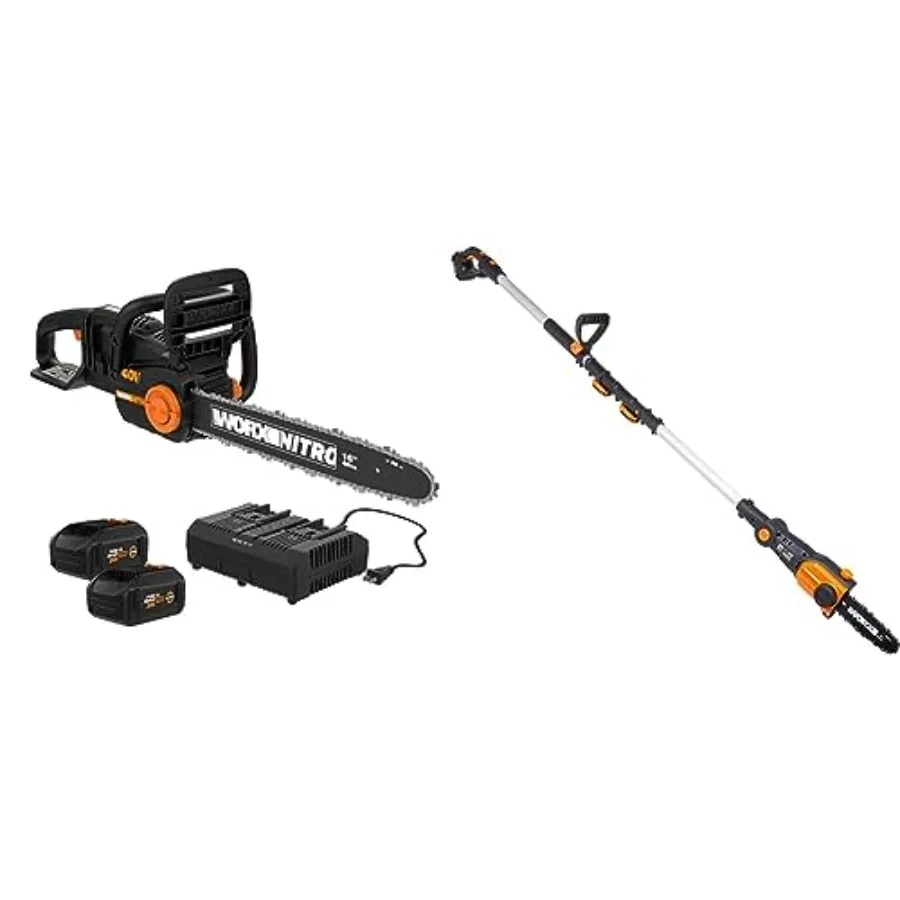 

Cordless chainsaw for outdoor cutting, brushless motor, black/grey, high-efficiency power sharing with included batteries and c