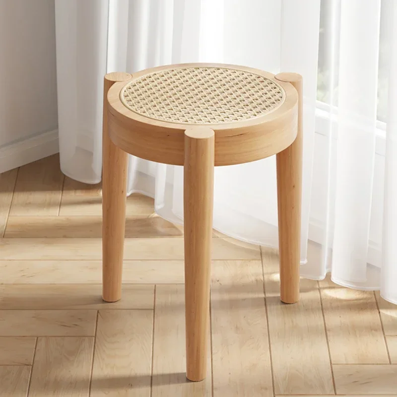 Rattan Weaving Circular Dining Stool, cor de noz, Nordic Ins, Stacked Space Saving Ottomans, cadeira de vestir, mobília da sala