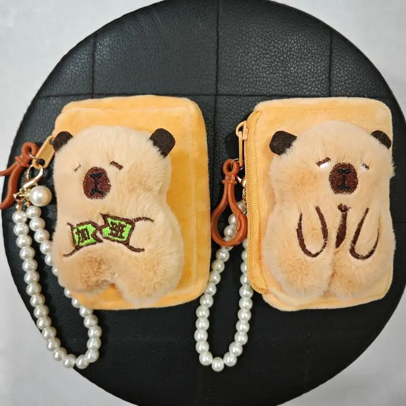 Creative Cute Capybara Anime Plush Mini Coin Purse Cartoon Earphone Storage Bag Money Change Pouch with Pendant
