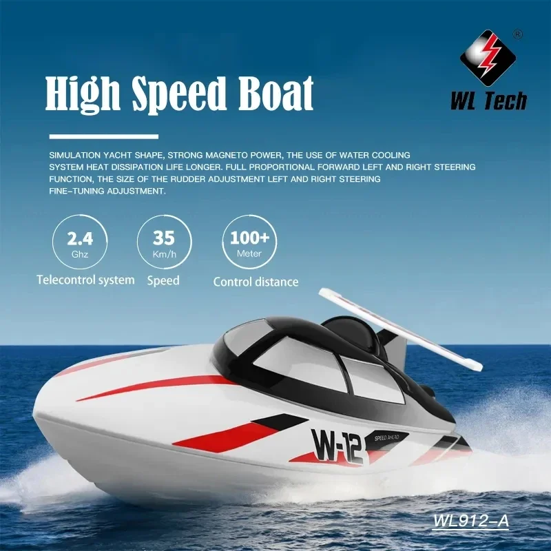 WLtoys 2.4G WL912-A RC Boat Waterproof Upgrade 35km/H High SpeedBoat  RechargeablE Remote Control Ship Adult Children Toys Gift