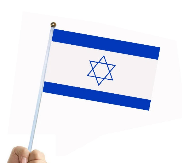 

100PCS Israel polyester hand flag 14x21CM waving flag activity parade sports flying flag with plastic flagpole