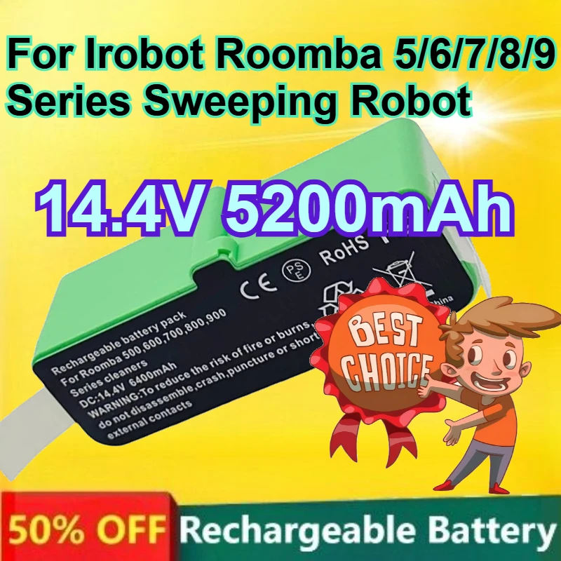 

18650 14.4V 5200mAh Rechargeable Lithium Battery Pack for Irobot Roomba 5/6/7/8/9 Series Sweeping Robot Battery